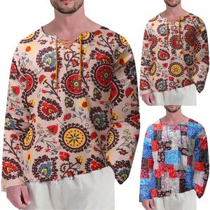 Męskie koszulki Męskie Dokonane wydrukowane koszule z długimi rękawami koronkowe na plaży hipis v szyja t z kieszenią białe krótkie menmenowie