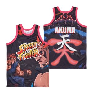 Basquete de filme Akuma Street Fighter Jersey Video Video College Uniform Team Black Hiphop para Fãs do Esporte High School Hip Hop Bordery University