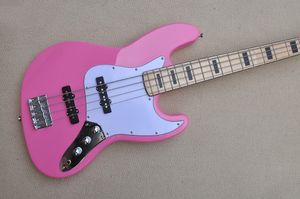 Factory Custom Pink 4-string Electric Bass Guitar Chrome hardwares Maple Fingerboard White Pickguard Offer Customized