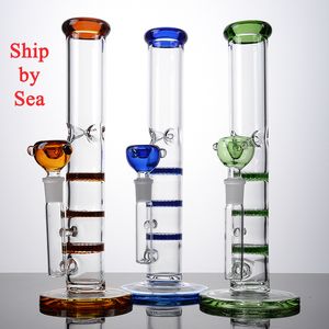 Hohe 10-Zoll-Wasserpfeifen, 14-mm-Gelenk, berauschende Glasbongs, dreifache Beecomb-Recycler, Öl-Dab-Rigs, bunte Perc-Wasserpfeifen mit geradem Rohr und Schüssel, Schiff auf dem Seeweg