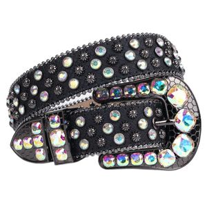 Belts Black Rhinestone Belt Quality Buckle Diamond Studded For Woman Man Leather Strap Waist Cinturones Para Mujer Jeans