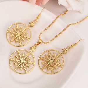 Küpe Kolye 14kt Sarı Katı Altın GF Kar Tanesi Leverback Kolye Kolye Moda Kolu Geri Bırak Dangle HolidayEarrings Earl22