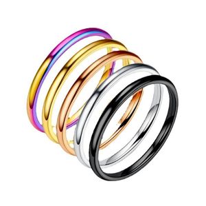 5 farben 2mm Titan Stahl Dünne Band Ringe Für Damen Koreanische Reine Farbe Mode Kleinen Ring Glatte Paare ring Liebhaber Schmuck