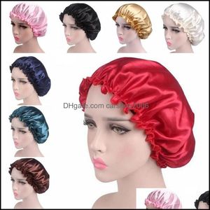 Shower Caps Bathroom Accessories Bath Home Garden Ll Thin Womens Monochrome Nightcap Lace Hair Care Hat Satin Sleep Cap Beauty Dhqge