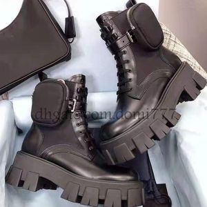 Fashion Women s Designer Boots with Purse Pocket Bandage Thick Soled Cool Martin Boots Black EU35