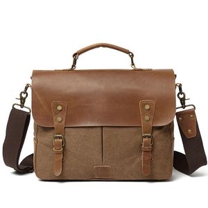 Briefcases Messenger Bag Men Laptop Schulter -Leinwand mit Leder Aktentasche Crossbody Satchel für Büroarbeit Handtasche Menbriefcasen