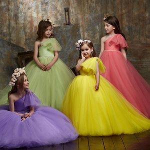 2022 Pretty Fairty Flower Girls Dress High Neck Long Sleeve sequined Apliques Girls Pageant Dresses Lovely Hand Made Flowers Birthday Dress