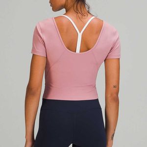 Beautiful Back Yoga Clothes Align Top da donna Sport Manica corta T-shirt attillata sexy T-shirt con scollo a V U-back Fitness Camicia alta elastica