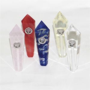 Tubi di cristallo di fumo naturale per fumo Tabacco di pietra Pipa di cristallo Carb Hole Gemstone bong vetro recuperare raccoglitori di cenere