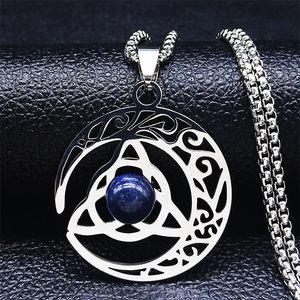 Pendant Necklaces Stainless Steel Irish Knot Moon Statement Silver Color Necklace Jewelry Halloween Gift Bijou Femme N4345S04
