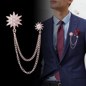 Pins Brooches Korean Metal Crystal Star Brooch Men's Unisex Suit Shirt Collor Pin Rhinestone Tassel Chain Badge Fashion Jewelry Accesso Kirk