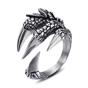 Hombres de acero inoxidable anillo de garra vintage abierto fresco salvaje dragón garra anillos gótico punk biker