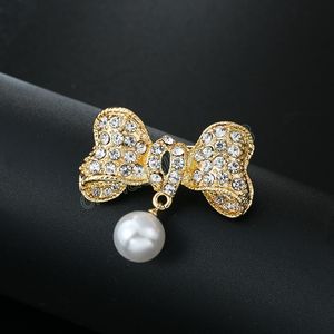 Moda Stopu Rhinestone Perły Łuk Broszki Pin Kobiety Garnitur Płaszcz Corsage Broszka Wedding Party Biżuteria Akcesoria Prezenty