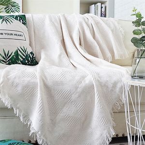 Home el Pure Cotton Bedding Office Sofa Knitted Cover Blanket With Tassel Tapestry For Bed Airplane Travel Decor Blankets 220527