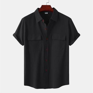 Men's Casual Shirts Mens T Pack Male Summer Hawaii Solid Shirt Short Sleeve Double Pocket Turn Down Collar Button Large MenMen's