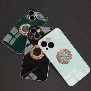 Car Magnetic Suction Cell Phone Cases Electroplated Ring Protective Cover for iphone 14 13 12 pro max mini Kickstand usps to the US