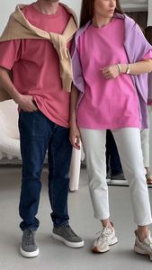 Kadın Tshirt Büyük boy 250g şeker açık pembe lotus kökü gevşek katı pamuklu kısa süreli tişörtler erkekler ve kadınlar için 230206