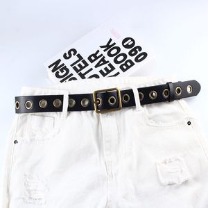 Belts Alloy Grommet Hole Waist Belt Jeans Trousers Decorative Waistbands Round Eyelet Strap Metal Pin Buckle Rivets BlackBelts