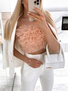 Canottiere da donna Camis Top corto in maglia rosa Donna Tulle con spalle scoperte Top estivo sexy a tubo Y2k Streetwear Bustini senza maniche CorsettiWom