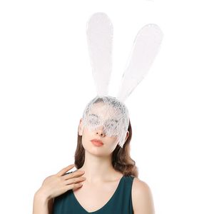 White Lace Bunny Girl Hair Band Party Masks Veil Cover Sexig Bunny Big Cute Ears Headband Birthday Performance Accessories Huvudbonad Festlig leveranser Partihandel
