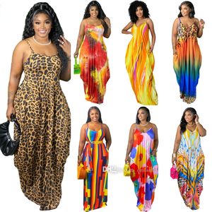 Verão 5XL Maxi Vestidos Feminino Tie Dye Colorido Suspensório Estampado Vestido Solto Tamanho Grande Roupas Femininas