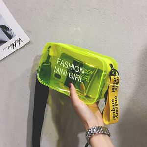 Crossbody väskor för kvinnor godis färg bokstav mode vilda mini axel messenger väska pvc gelé liten tote handväska tydlig tryck handväska