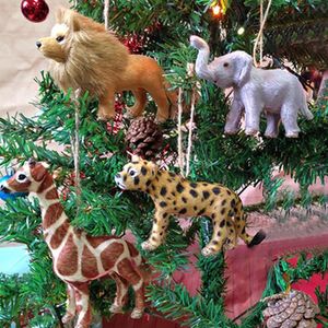 Objetos decorativos Figuras Simulação decoração de animais pingente leão girafa rinoceronte leopardo elefante ornamento presente decoração de natal