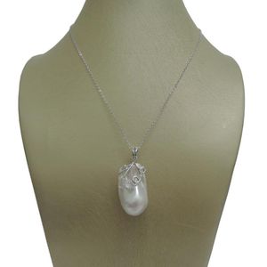 Hänghalsband 100% natur sötvatten pärla stor barock form 925 silverkedja-18 tum längdpendant