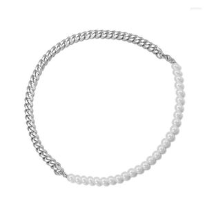 Cadeias de cadeias colar masculino de aço inoxidável Hip Hop Real Half Pearl Chain Link Chain Wholesale Jóias personalizadas Godl22