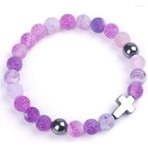 Pärlsträngar trendiga radband Jesus korsar charm väderbitna sten män armband färg 8mm pärlor armband armband för kvinnor yoga smycken trum22