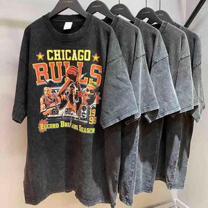 Vintage Büyük Boy Tees toptan satış-T Tasarımcı Gömlekçinin T Shirt Grafik T Shirt Erkekler Boy T Gömlek Pamuk Basketbol Baskı Yıkanmış Tops Tee Harajuku Streetwear Hip Hop Tshirt Yaz Vintage mx