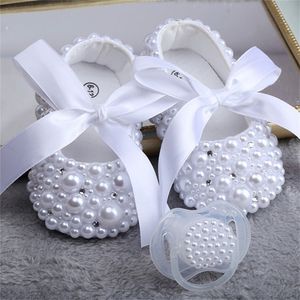 Dollbling Pure White Children'S Shoes Pearl Customization Handmade Baptism Birthday Present Princess Little Girl Shoes LJ201214