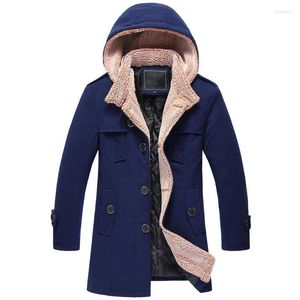 Men's Trench Coats Men Warm Lamb Wool Hooded Coat Slim-fit Cotton-padded Jacket Fashion Button Casual Slim 2022 Autumn Viol22