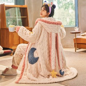 Grube zimowe piżamy dla kobiet kreskówki sleepwear szaty spodnie zestaw jacquard splot kąpiel homewear pj zestawy flanelowy kawaii 220329