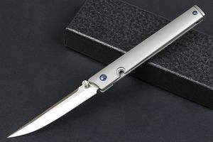R8126 Flipper Folding Knife D2 Satin Drop Point Blade CNC TC4 Titanium Alloy Handle Ball Bearing EDC Pocket Knives