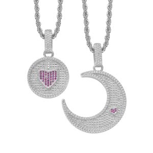 Collana da uomo Hip Hop Pendenti con placcatura in argento dorato Collane con cuore da donna Uomo Bling Iced Out Catena a corda da 24 pollici Hiphop 5A Collana con amanti della pietra con zirconi cubici