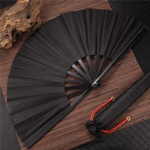 1st Vintage Black Chinese Style Folding Fan Wedding Party Diy Solid Color Pocket Hand Craft 220505