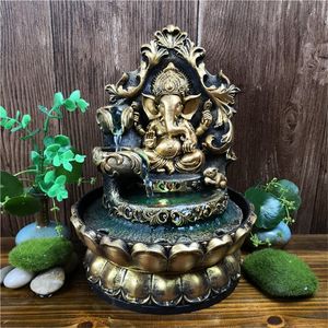 Handmade Hinduska Ganesha Statua Kryty Water Fountain LED Waterscape Dekoracje domu Lucky Feng Shui Ozdoby Air Nawilżacz