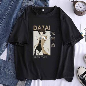 Bungo Stray Dogs Women T Shirt Black T-shirt Osamu Dazai Nakajima Atsushi Kort ärm Vita grafiska toppar Drop Ship