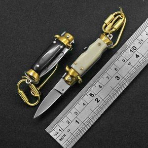 2 Styles Mini Quick Open Automatic Knife 440 Blade Acrylic Handle Key Ring Decoration Pendant Cool Unpacking Tool