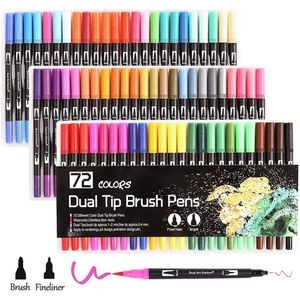 Canetas de pincel de ponta dupla 72colors Brush Fininer canetas para colorir canetas de ponta de ponta de arte para crianças e adultos para colorir 210226