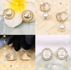 22ss style Design Classic High Quality Double Letter Stud Long Dangle Drop Earrings Pearl Rhinestone Wedding Party Jewelry Accessories