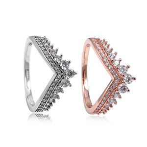Rings CZ Crown Princess Wish Ring Set Pandora voor 925 Sterling Women Wedding Silver Original Girls Box Diamond Clear Kwdew
