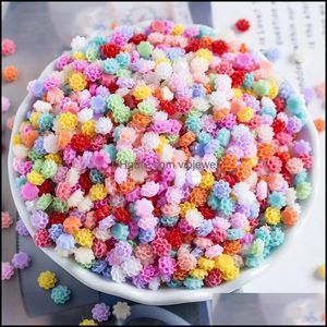 Takılar Takı Bulguları Bileşenleri 200pcs Mini Reçine Çiçek Cabochon 6mm Mticolor Chrysanthemum Daisy DIY Scrapbook için Düz Geri Cazibe Dr