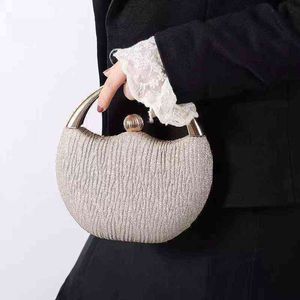 NXY Evening Bag Round Pleated Clutches Handbags For Women Elegant Wedding Shoulder Gold Party s silver small Purse B447 0530