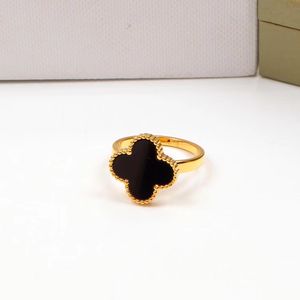 Svart färg klassisk kärlek ring fyrblad blomma lyx varumärke rostfritt stål par ringar för kvinnliga damgåvor