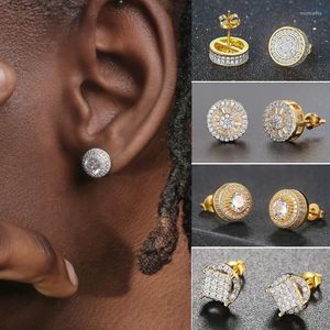 Stud Round Hip-Hop Studded Earring for Men Gold Hiphop Iced Out Zircon Piercing Ear Accessories Personlighet smycken Womenstud Studstud Moni2