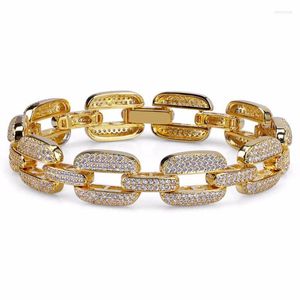 Link Chain 15mm Wide Gold Filled Copper Material Watch Band Bracelet Men Hip Hop Bling Iced Out CZ Bracelets Rapper Jewelry Kent22