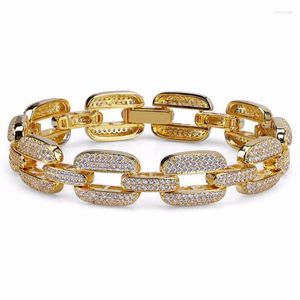 Catena a maglie 15mm Largo Oro Riempito Materiale Rame Cinturino Cinturino Uomo Hip Hop Bling Iced Out CZ Bracciali Rapper Gioielli Kent22