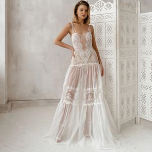 2022 Lace Prom Dresses White Bohemian Bridal Dressing Gown Sleeveless Appliqued Bathrobes Sexy Women Boudoir Photo Shoot Baby Shower